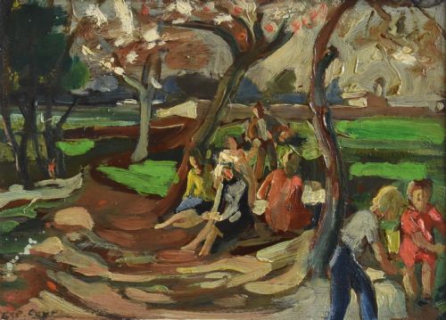 EARLY 20TH CENTURY FRENCH EXPRESSIONIST OIL PAINTING LANDSCAPE LE PIQUENIQUE