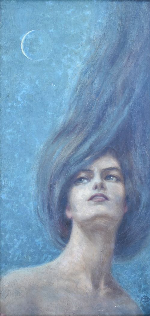 MONOGRAMMED TG LATE 19TH CENTURY SYMBOLIST PRERAPHAELITE OIL PAINTING