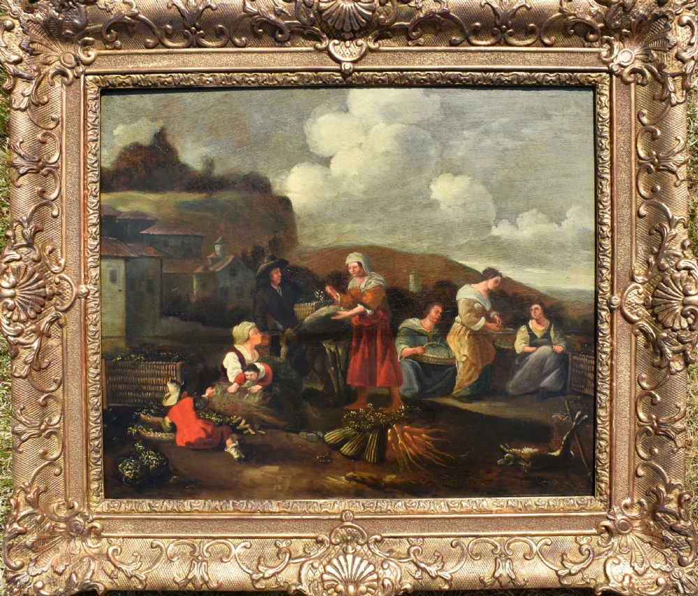 After Hendrick MOMMERS (1623-1693) Haarlem Vegetable Market c1750 Oil Painting