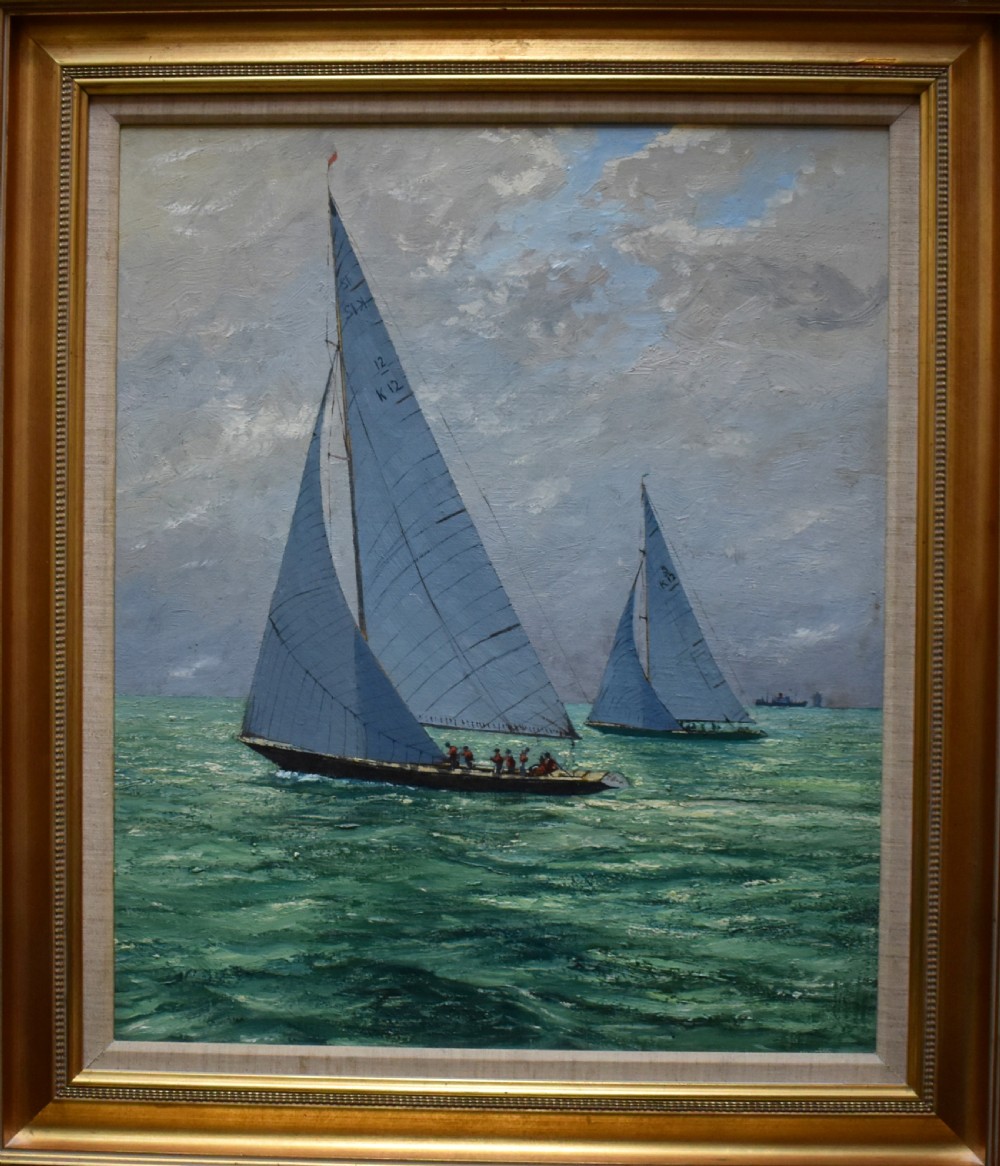 Claude MUNCASTER (1903-1974) Sovereign and Kurrewa America’s Cup Interest Oil Painting