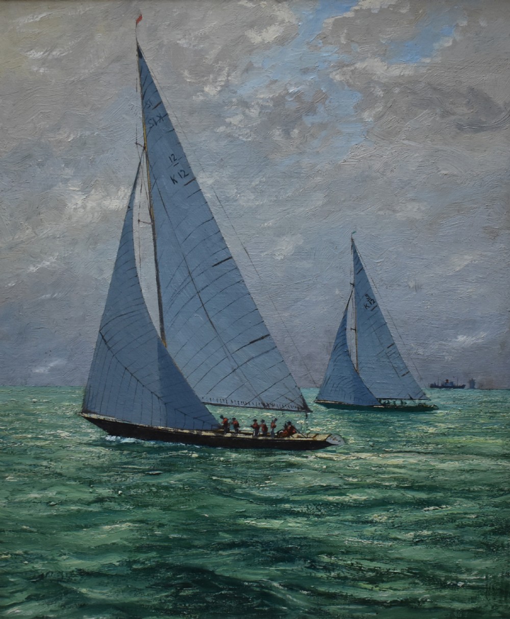 Claude MUNCASTER (1903-1974) Sovereign and Kurrewa America’s Cup Interest Oil Painting View II