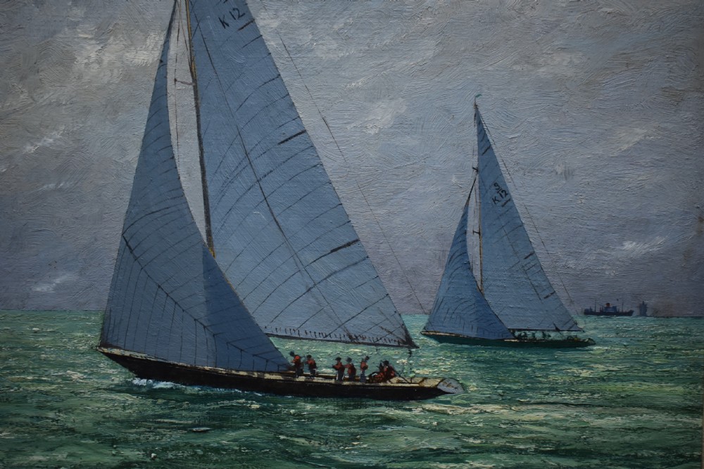 Claude MUNCASTER (1903-1974) Sovereign and Kurrewa America’s Cup Interest Oil Painting View III