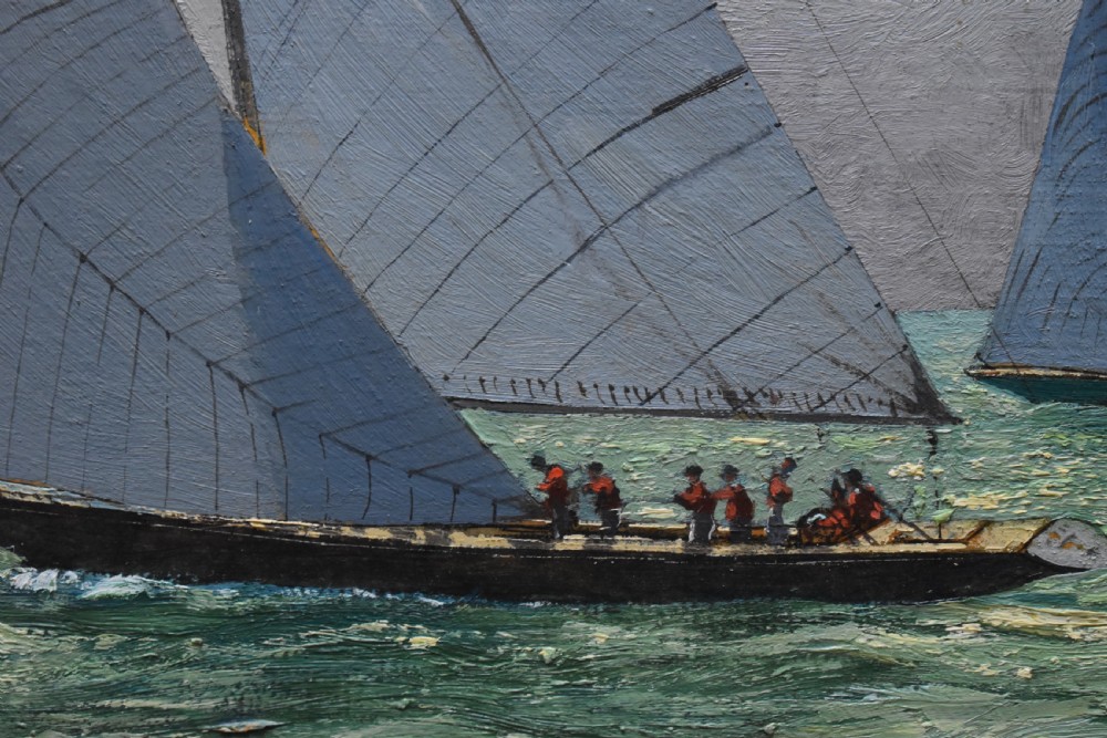 Claude MUNCASTER (1903-1974) Sovereign and Kurrewa America’s Cup Interest Oil Painting View IV