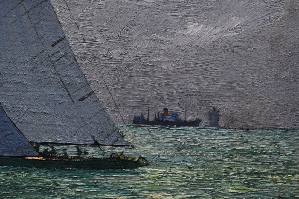 Claude MUNCASTER (1903-1974) Sovereign and Kurrewa America’s Cup Interest Oil Painting View V