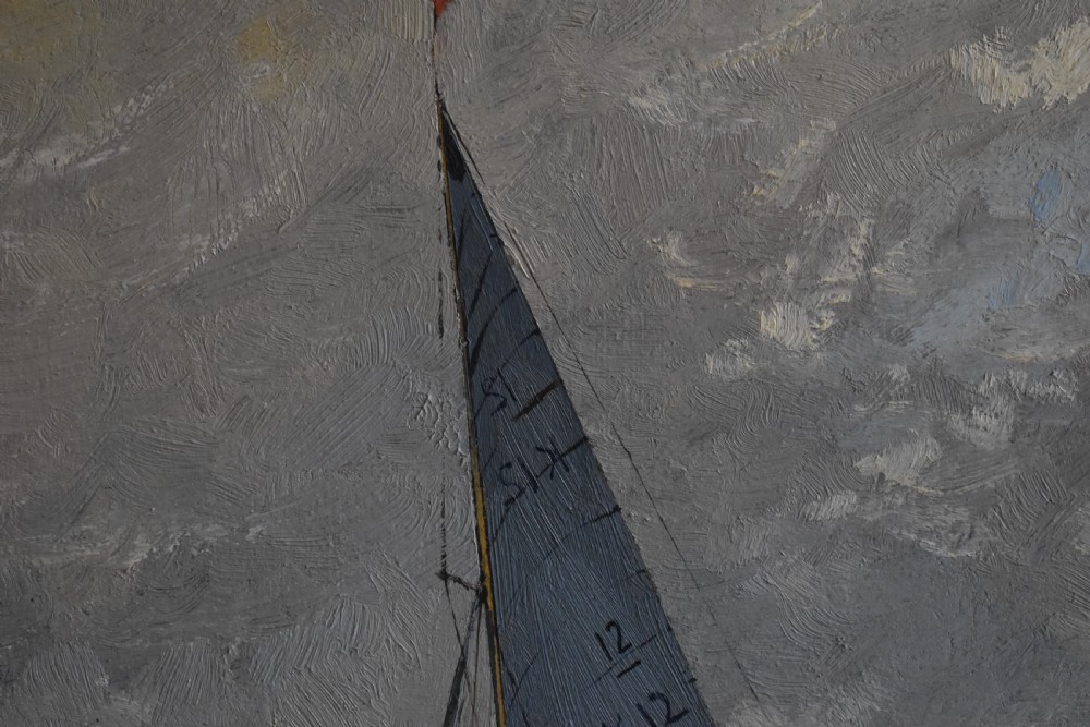 Claude MUNCASTER (1903-1974) Sovereign and Kurrewa America’s Cup Interest Oil Painting View VII