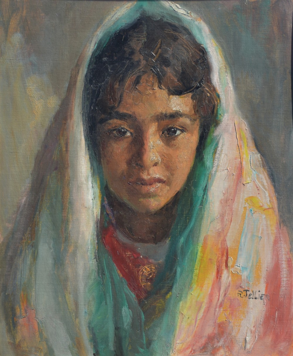 Raymond TELLIER (1897-1985) Orientalist Portrait Oil Painting View II