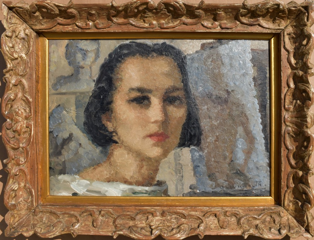 French Art Deco c1925 Self Portrait Oil Painting on Panel