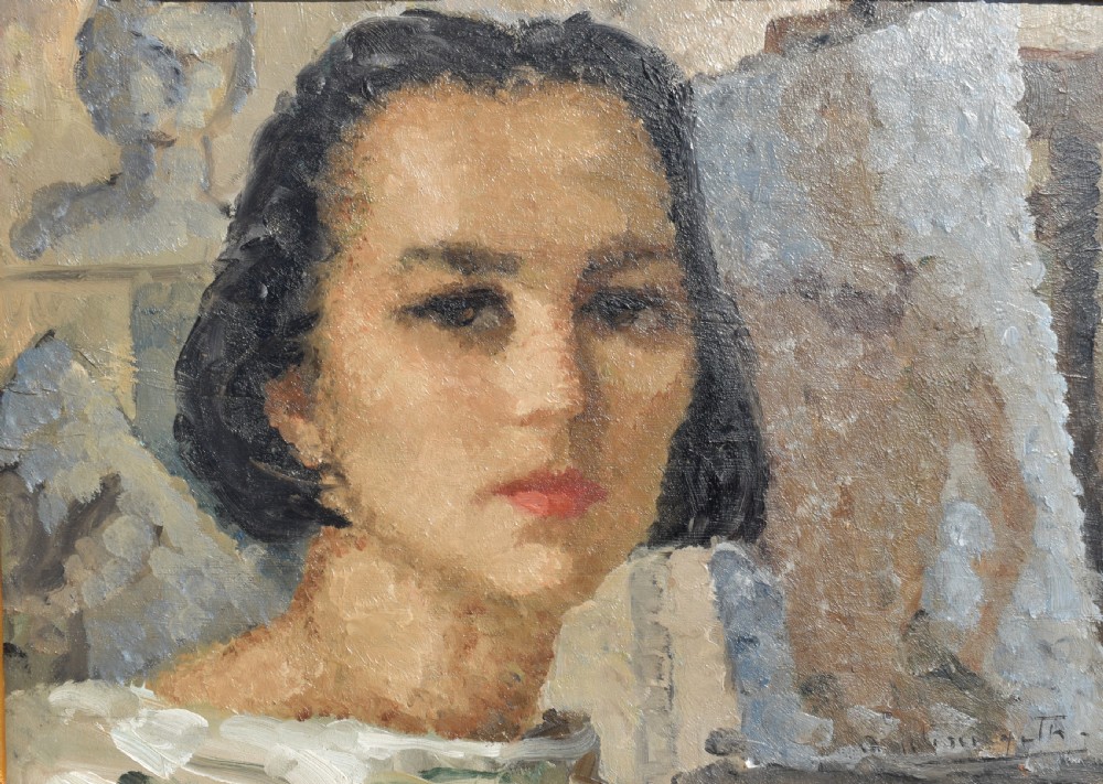 French Art Deco c1925 Self Portrait Oil Painting on Panel View II