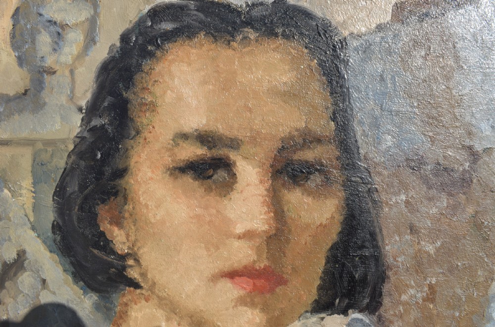 French Art Deco c1925 Self Portrait Oil Painting on Panel View III