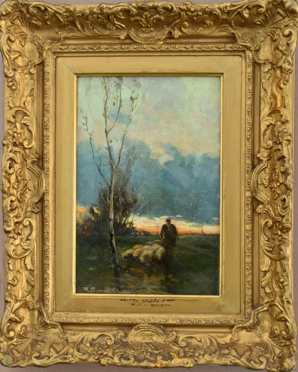 R Pasquall Robinson Shepherd at Sunset c1890 Victorian Oil Painting View II