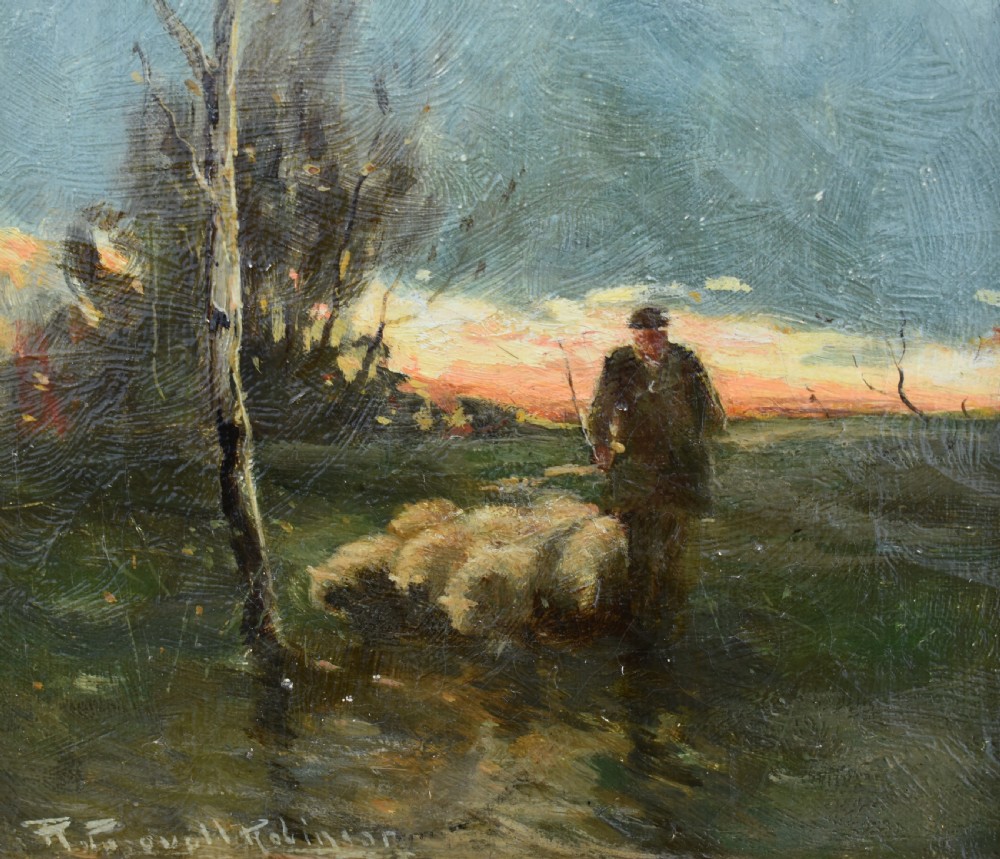 R Pasquall Robinson Shepherd at Sunset c1890 Victorian Oil Painting View III