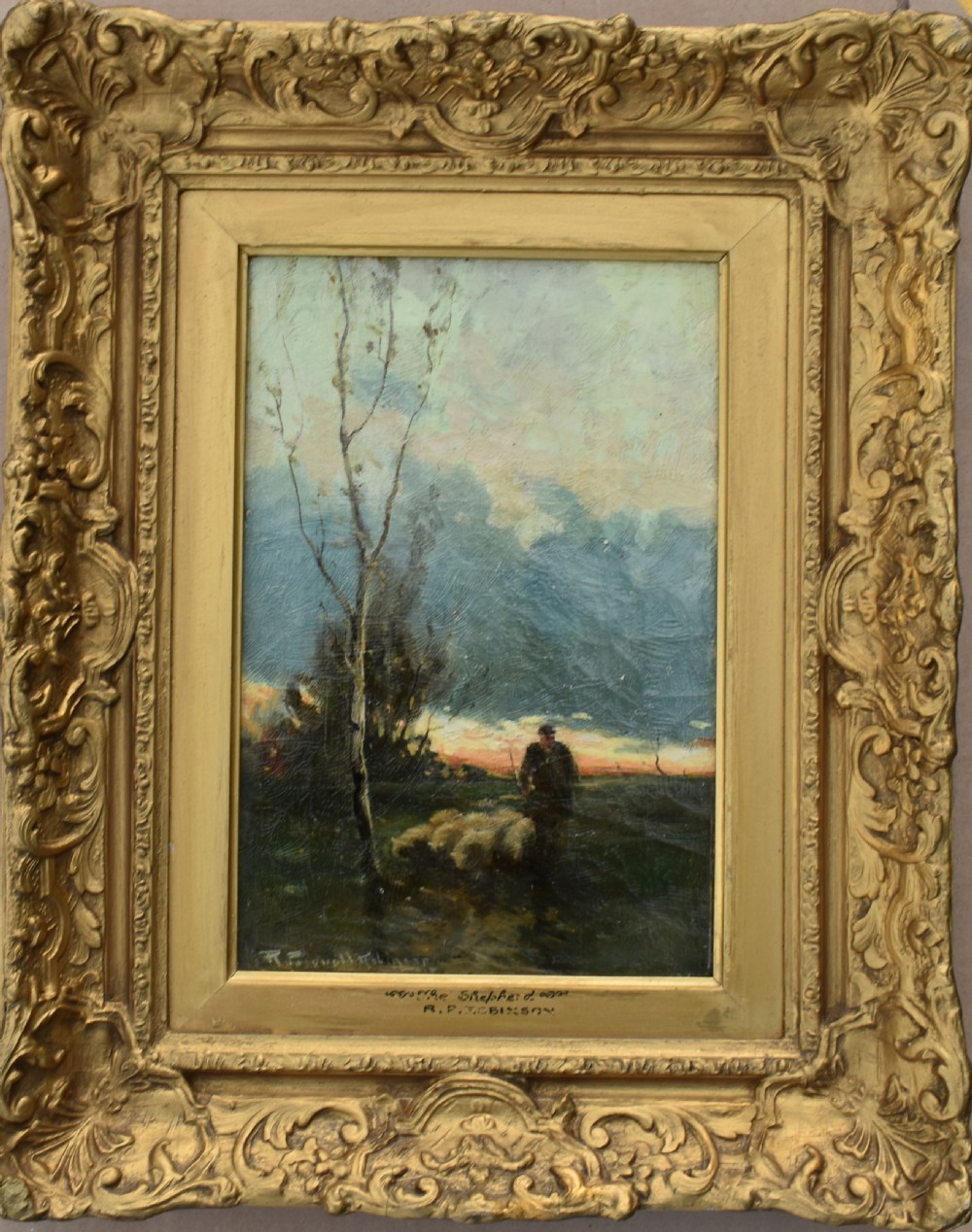 R Pasquall Robinson Shepherd at Sunset c1890 Victorian Oil Painting View VII