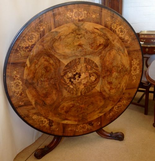 Victorian  6 / 8 Place Marquetry Inlaid  Pedestal Tables