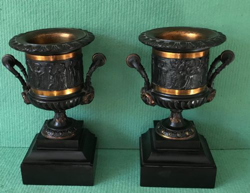 Pair of Bronze Campana Urns
