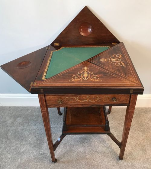 Marquetry  Inlaid Envelope Card Table