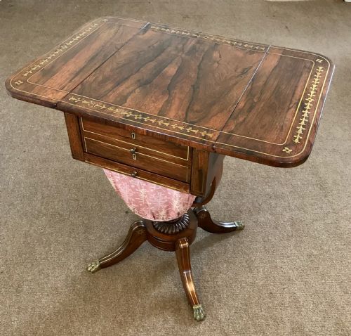 Regency Brass Inlaid Rosewood Worktable