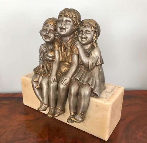 Demetre H. Chiparus  Silvered and Gilt Group of Three Young Girls