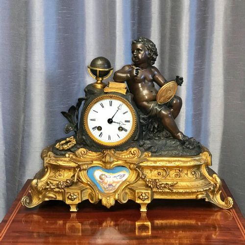 A Victorian Eight Day Hour and a Half Hour Striking Mantle Clock.