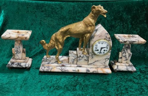 Art Deco 3 Piece Clock Set, Garniture, Mantel Clock.