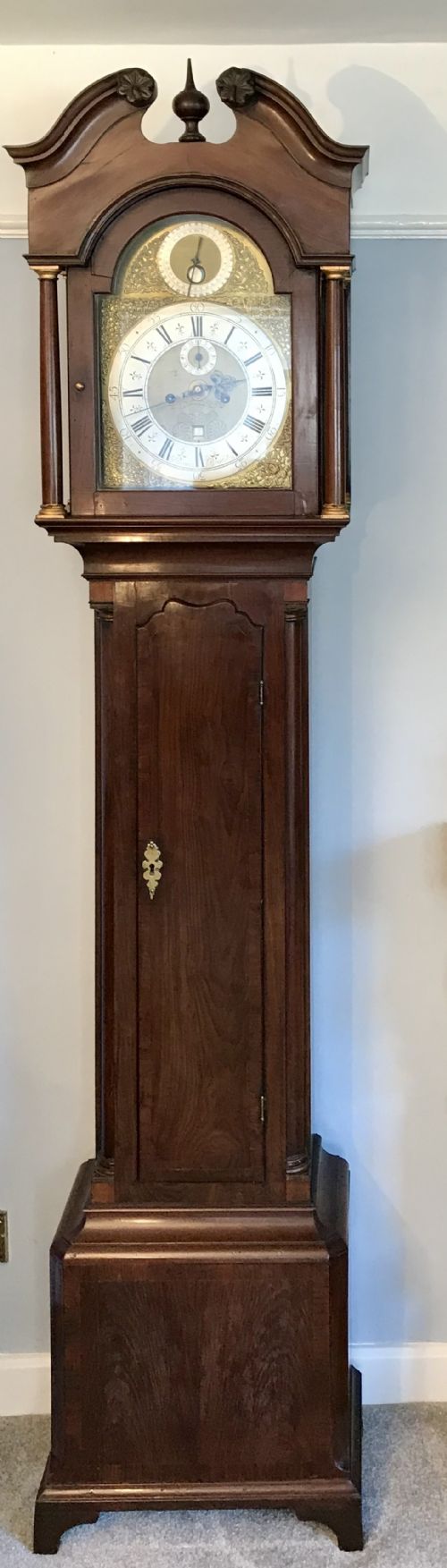 Early Georgian Walnut Longcase. With Unusual Moon Phase Indicator
