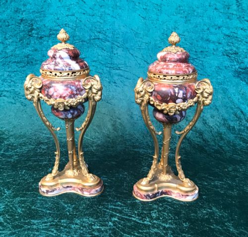 A Superb Pair of Ormolu Mounted Marble Vases/cassolettes