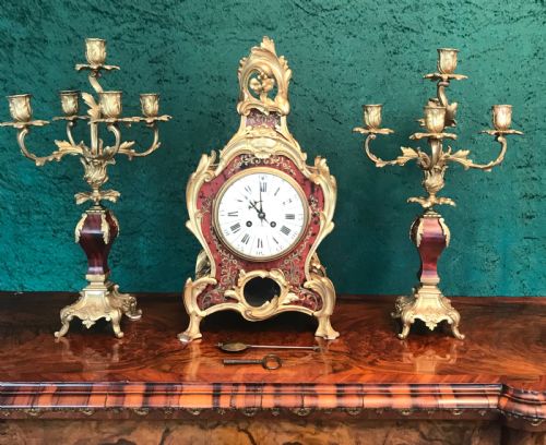 19th-century French Boulle  Clock Garniture Circa 1880