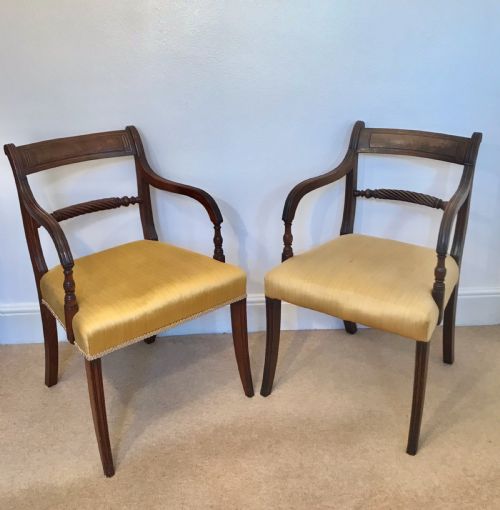 Circa 1830 Pair of Regency  Mahogany, Carver, Dining, Or, Library, Chairs