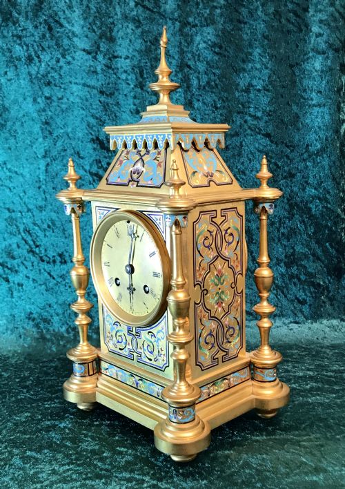 Exotic Champleve  Eight Day Striking Mantle, Antique Clock, Circa 1875