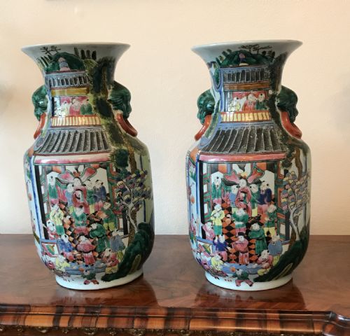Pair of Cantonese, Famille Rose, Chinese .Vases Circa 1920