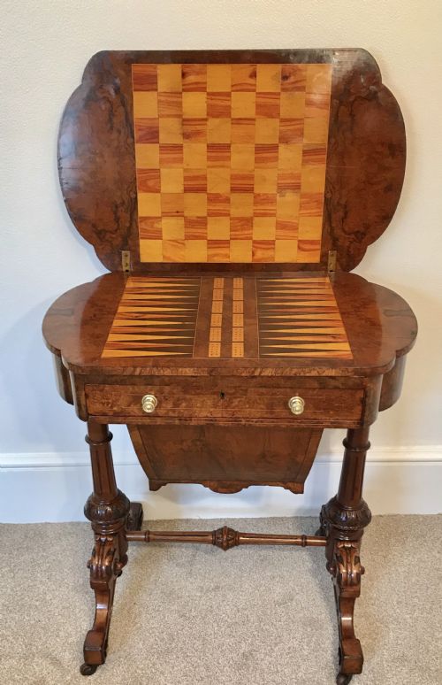 Victorian Walnut Games Table. Work Table. Circa 1875