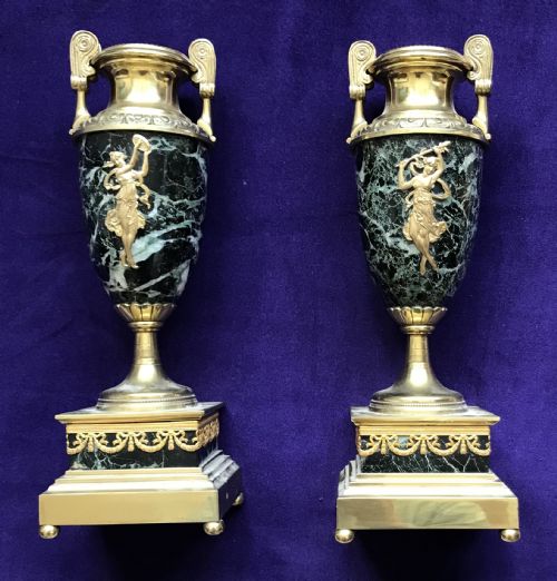 A Pair of Green Marble Vases Circa 1900. Cassolettes.