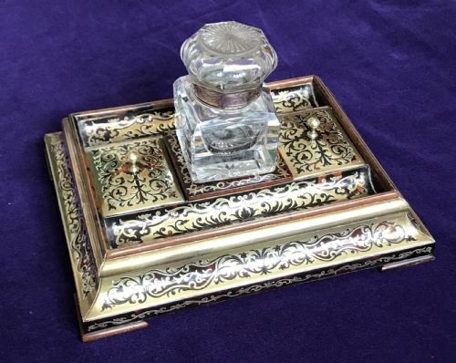 Boulle Desk Stand Circa 1875 Inkwell.