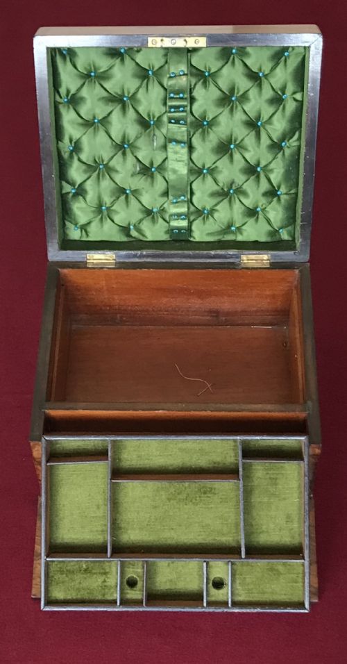 Victorian Figured Walnut Jewellery Box Circa 1890. Sewing Box.