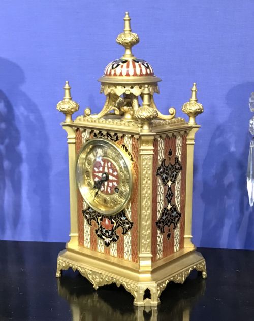 Victorian Eight Day Striking Mantle Clock. Champleve,circa 1875