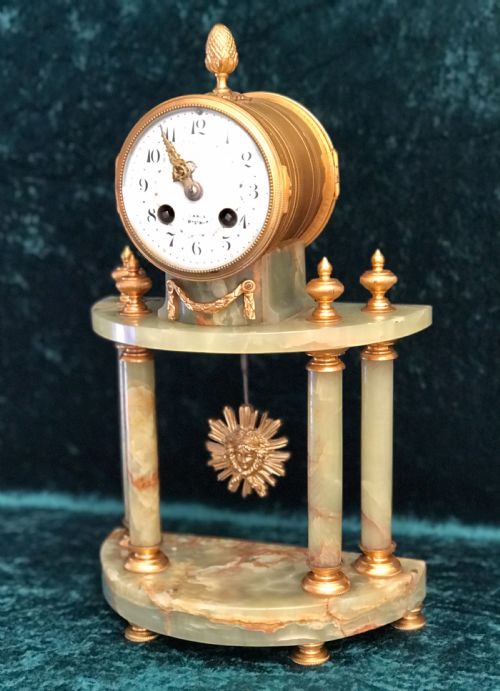 Victorian Eight Day Striking Onyx Portico Clock Circa 1890