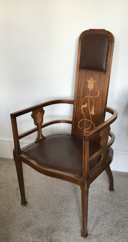 Art Nouveau Marquetry Inland Elbow Chair