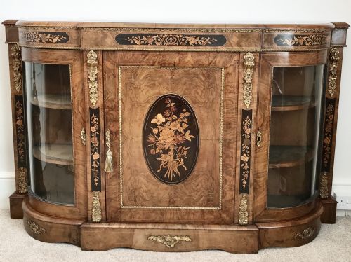 Exceptional Condition Victorian Marquetry Credenza, Sideboard, Cabinet, Circa 1875