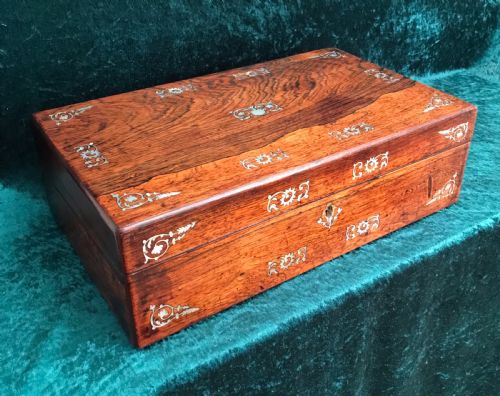 Victorian Rosewood Box Inlaid with Mother of Pearl Circa 1875