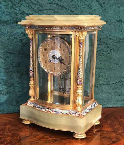 Mantel Clock Circa 1875. Champleve. French Mantle, Four Glass Clock.