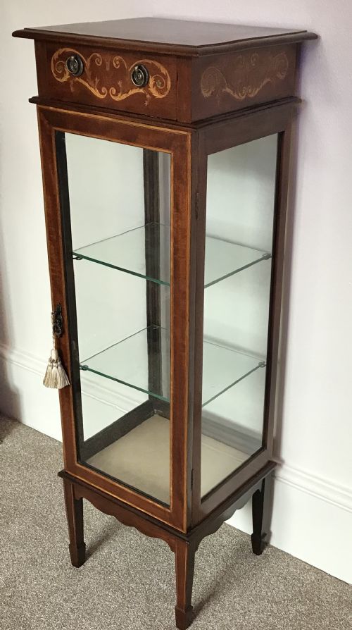Edwardian Inlaid Pedestal, Vitrine. Display Cabinet. Circa 1900