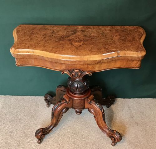 Victorian Burr Walnut Card Table, Games, Side Table. Circa 1875