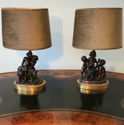 19th Century Pair Baccanalian Bronze Groups, Pair of Lamps. Circa  1900