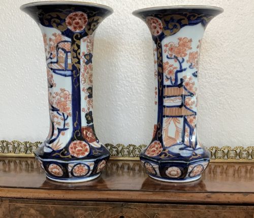 A Pair of Trumpet Shaped Imari Vases Circa 1900