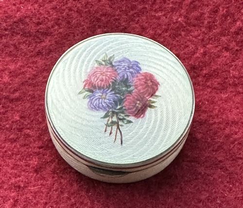 Silver Enamel Hinged Lid Powder / Pill Box Circa 1930