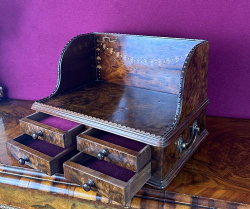Walnut Jewellery Box, Circa, 1875 Dressing Table Stand. Book Trough.
