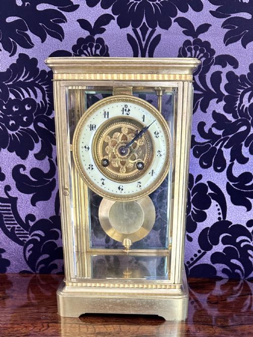 French Four Glass Mantle Clock Circa 1880