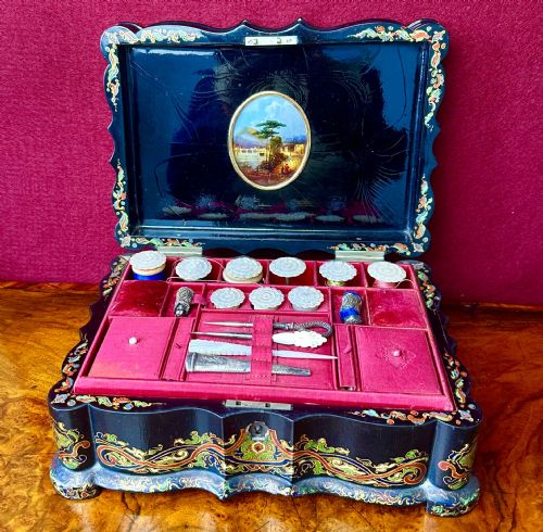 fig 1. Victorian sewing/Work Box circa 1875. Papier-mache. Work  box.