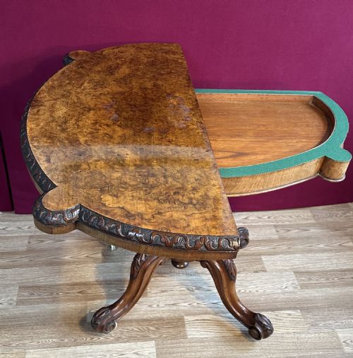 EXCEPTIONAL QUALITY BURR WALNUT VICTORIAN CARD TABLE CIRCA 1875 FOLD OVER GAMES TABLE - ADDITIONAL PHOTO 6