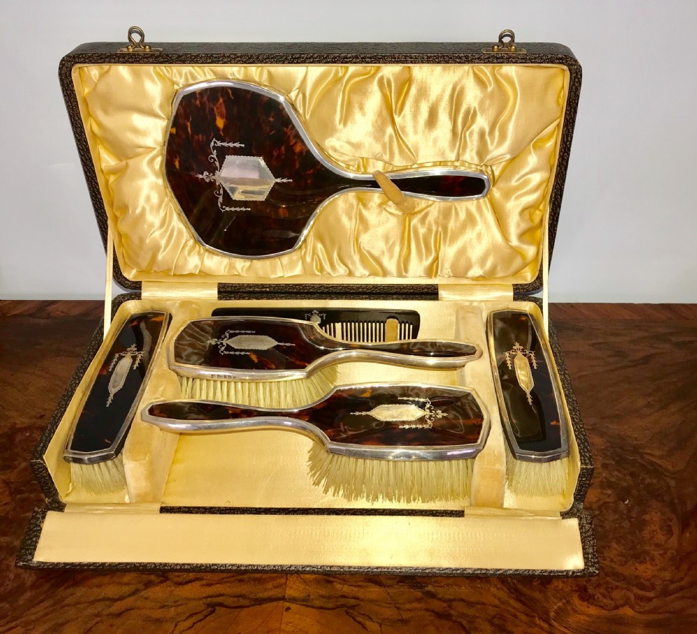 Silver and tortoise shell  dressing table set circa 1925
