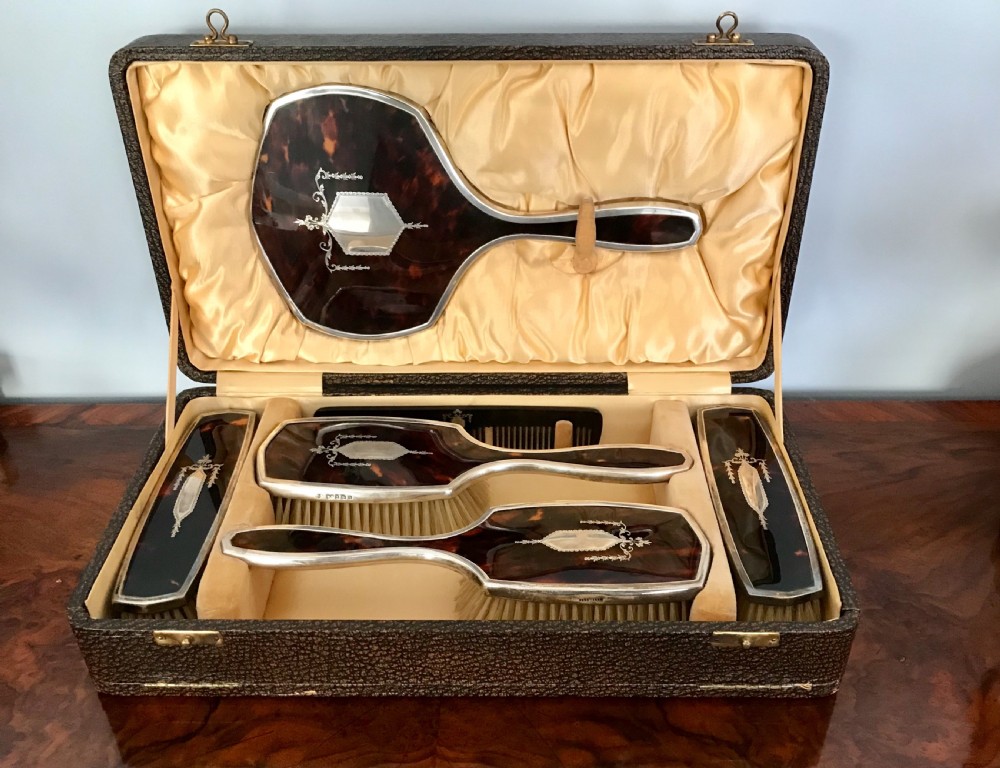 Silver and tortoise shell  dressing table set circa 1925 View II